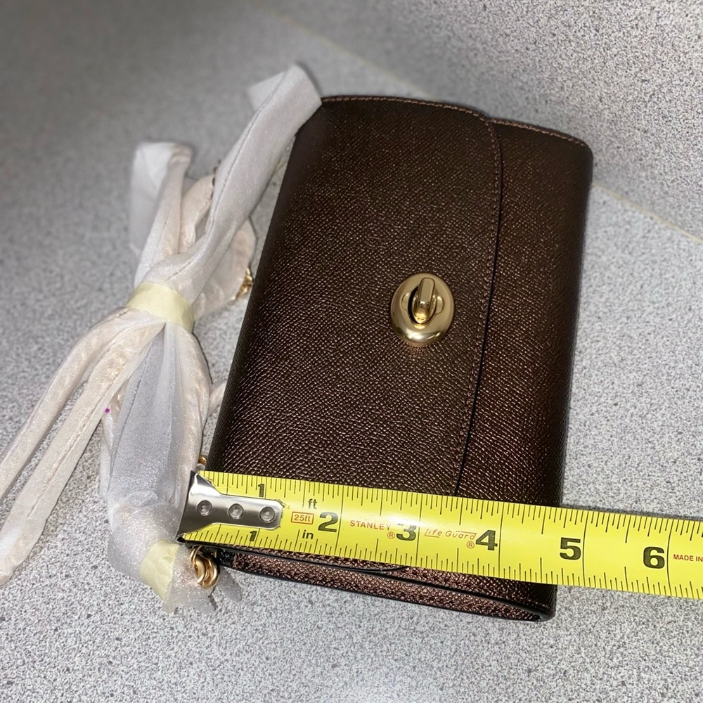 Coach Crossbody Bronze Wallet with Detachable Long Chain Strap NWT - Picture 10 of 14
